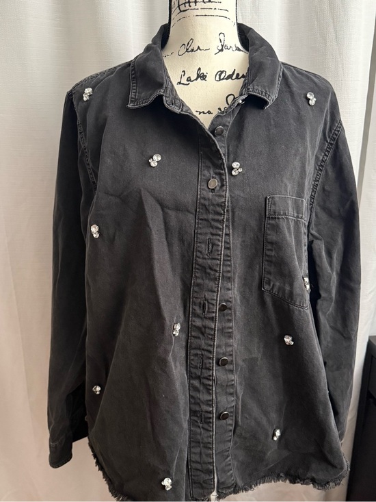 Broadway 38 Tops - Black Embellished Denim Shirt Jacket
